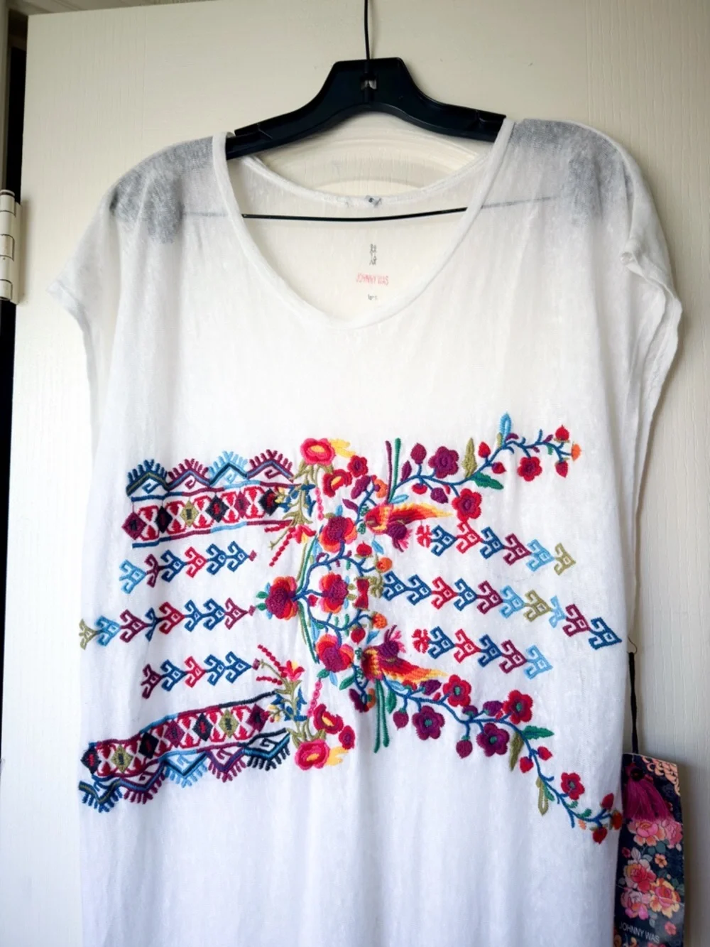 Johnny Was Asana Linen Midi Dress Embroidered White Multi Small NWT